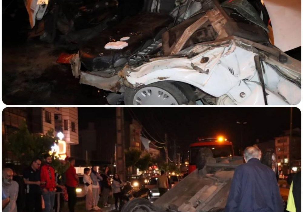 واژگونی خودروی ال ۹۰ و محبوس شدن راننده خودروی پراید