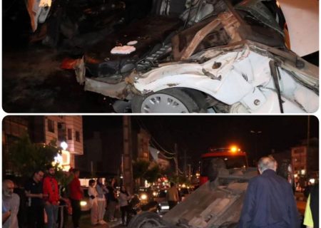 واژگونی خودروی ال ۹۰ و محبوس شدن راننده خودروی پراید